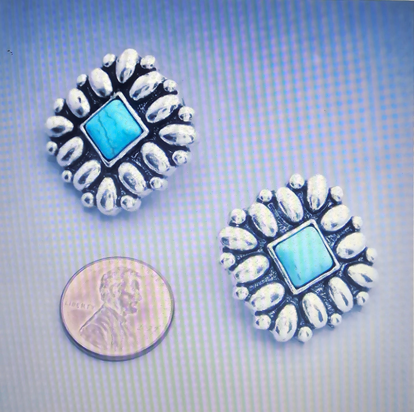 Turquoise Stone Square Western Earring