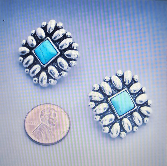 Turquoise Stone Square Western Earring