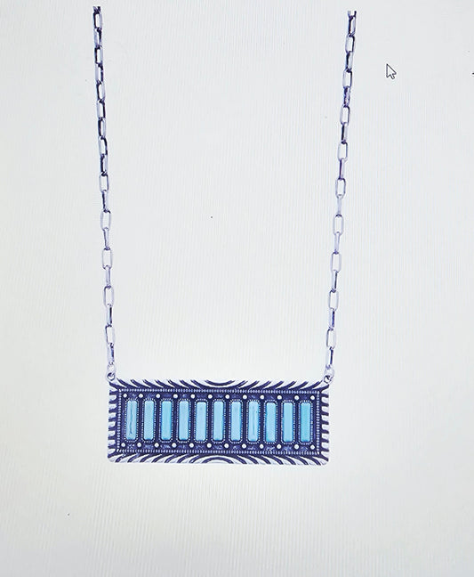 Rectangle Turquoise Bead Bar Necklace