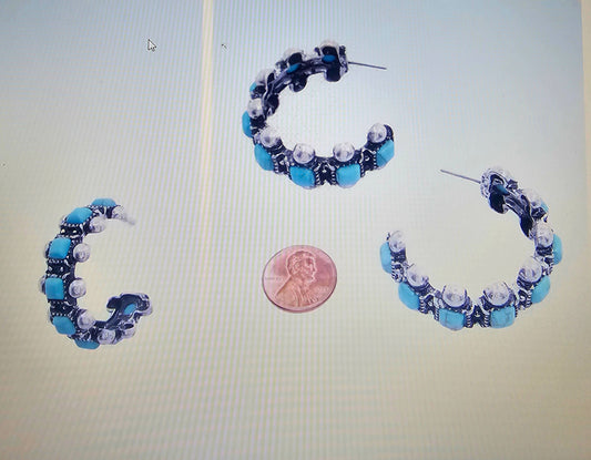 Turquoise Bead Open Hoop Earring