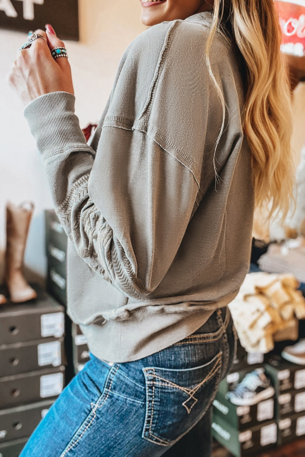 Aztec Embroidered Western V Neck Sweatshirt