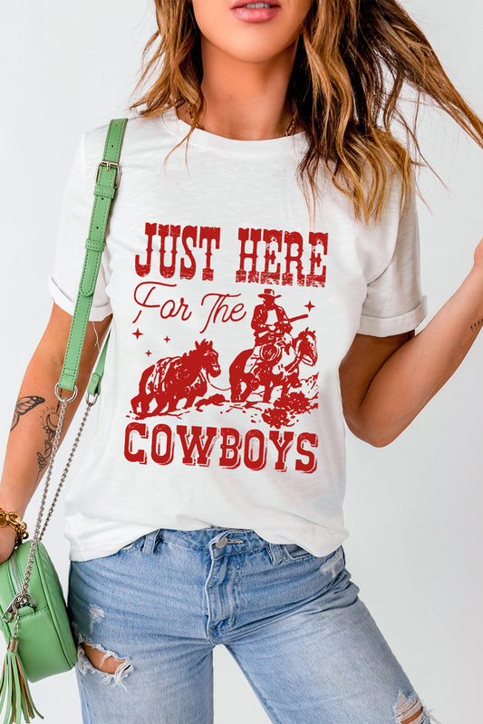 JUST HERE For THE COWBOY Cuffed Sleeve Crew Neck T Shirt