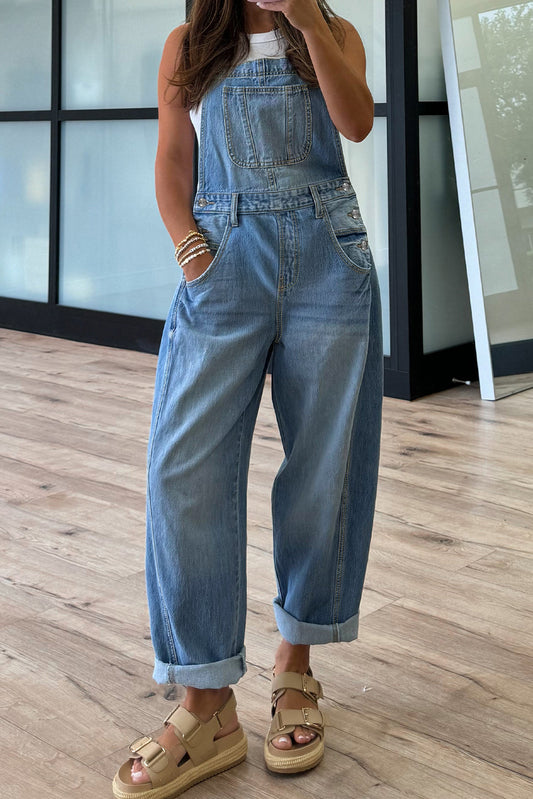 Adjustable Buckle Barrel Denim Overalls