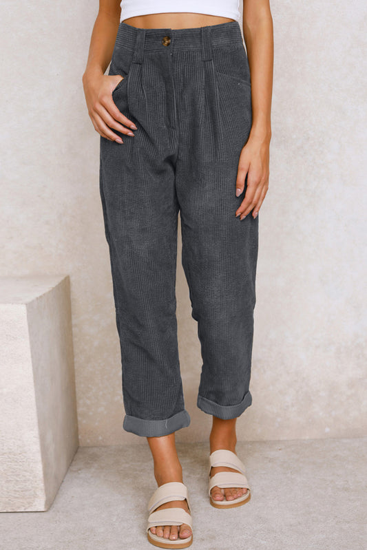 Grey Corduroy High Waiste Pant